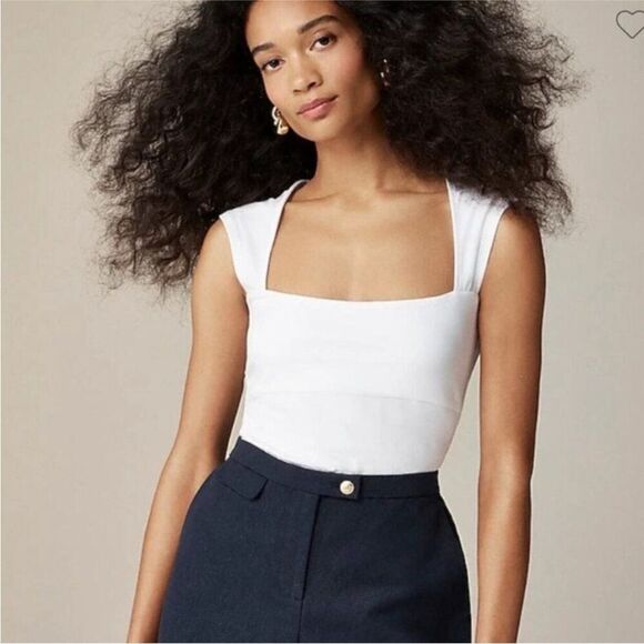 NWT J CREW Squareneck cap-sleeve top in stretch cotton blend in white - Picture 1 of 6